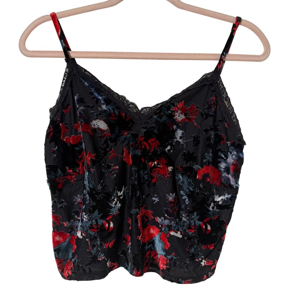 Lg Y2k Self Esteem Velvet Burnout Floral Black Tank Cropped Whimsigoth Coquette